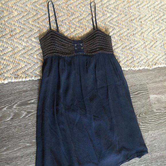 Anthropologie Leon Max | Limited Edition Navy Blue Silk Dress (2) - Picture 2 of 5